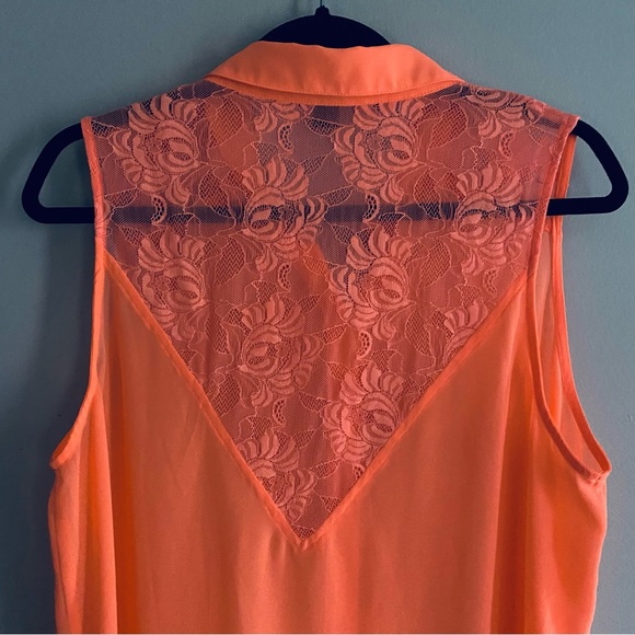 Forever 21 Women's Neon Orange Short Sleeve Shirt Button Up Blouse Top Size L - Picture 7 of 9